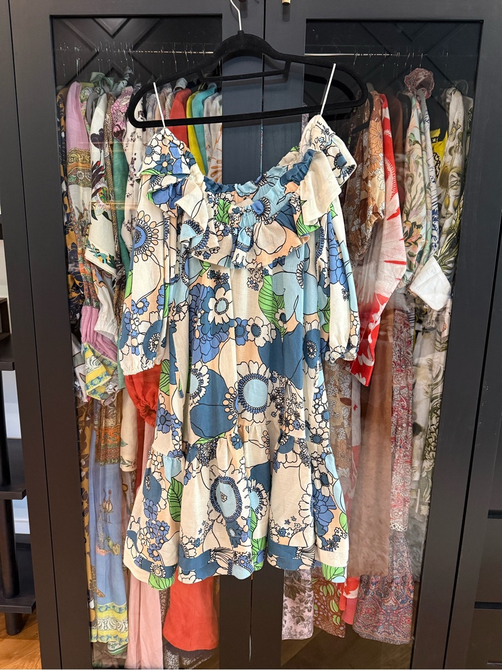 Alemais Cold-Shoulder Floral Midi Dress - Blue, White & Green - Picture 7 of 10